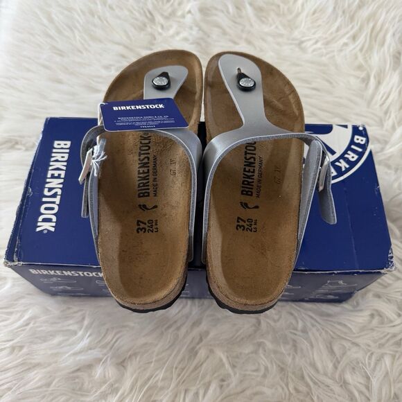 Birkenstock Gizeh Thong Sandals Leather Birko-Flor Silver Women’s EU37 NEW BOX - Picture 4 of 15